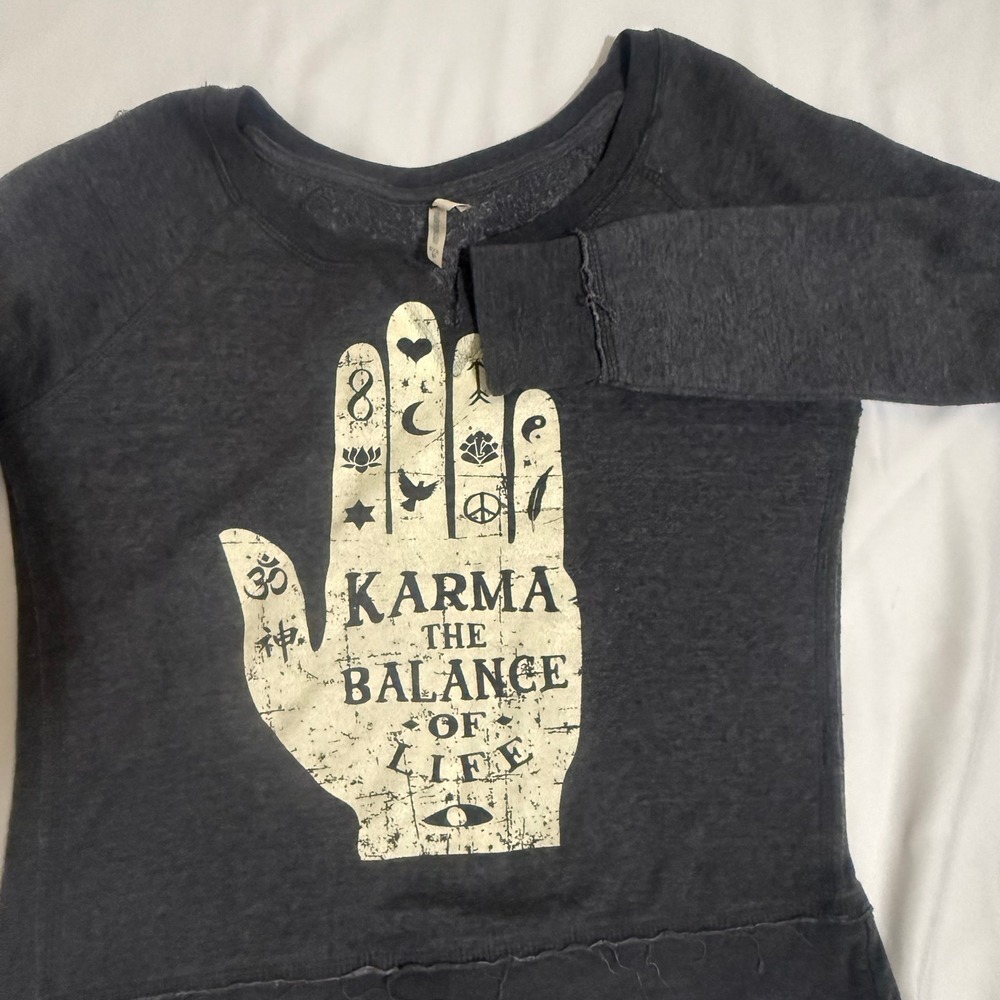 Karma The Balance‎ Of Life Hamsa Hand Graphic Sweatshirt Charcoal Gray Medium